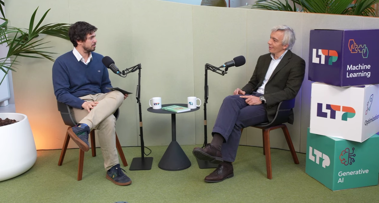 LTPlabs podcast recording set with branded boxes